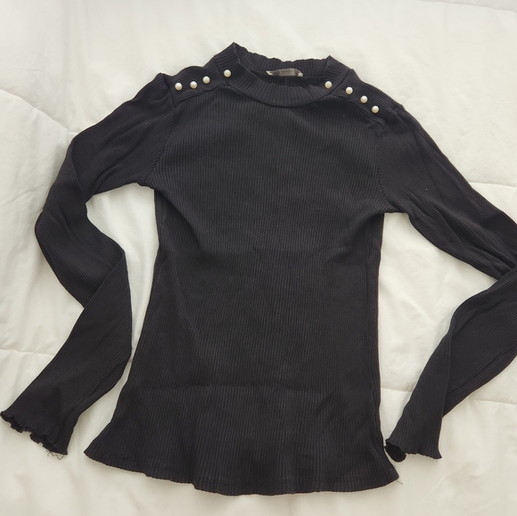 Zara Rib Sweater/ Top with Pearls Size L - Picture 8 of 9